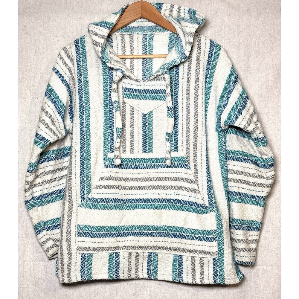 Baja Hoodie Drug Rug Boho Jacket Front Pocket‎ Tial Striped Medium
